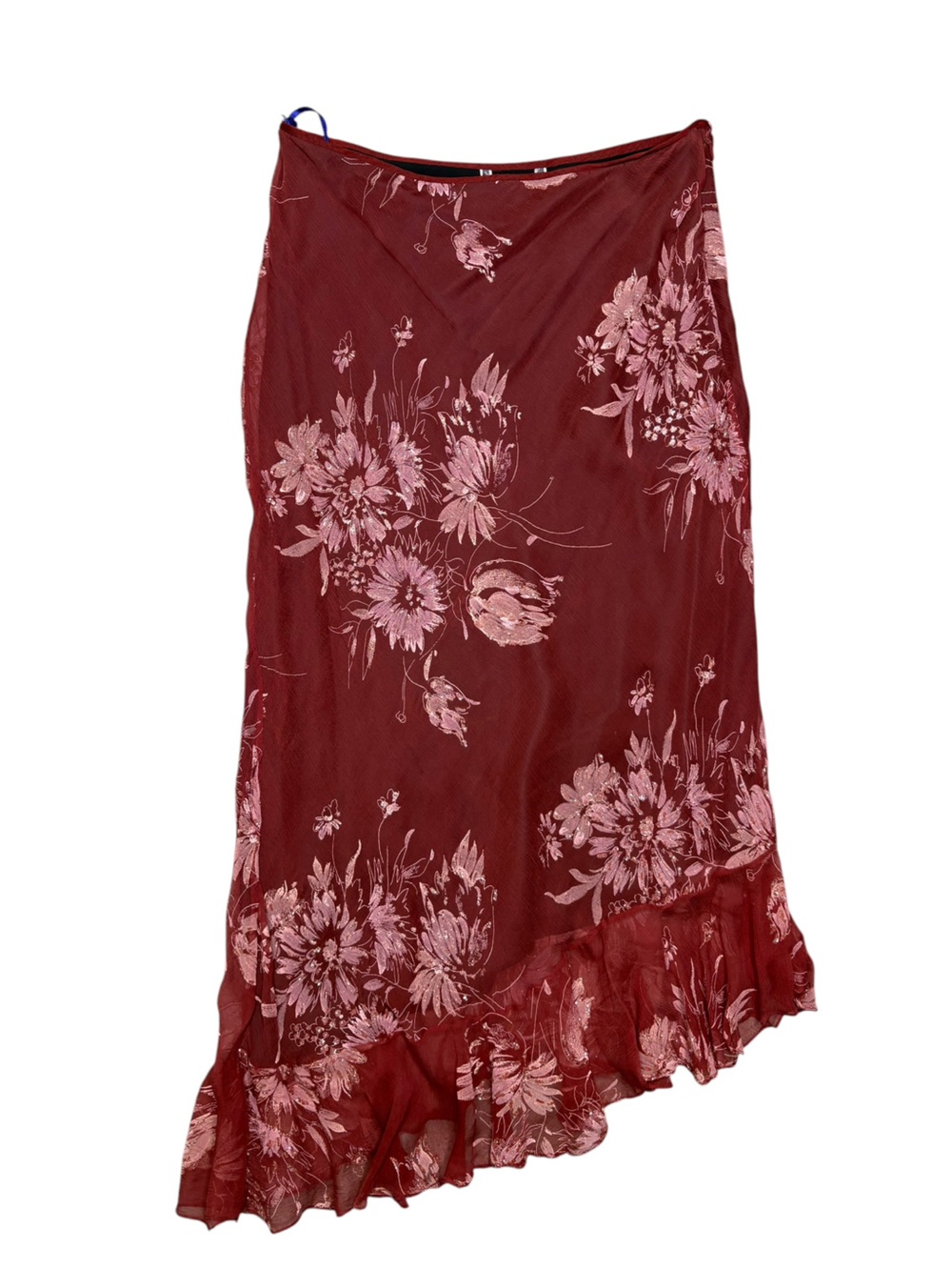 Burgundy Floral Asymmetric Ruffled fairy Skirt